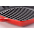 Esmalte de ferro fundido Square Grill Pan 28cm com bicos de derramamento duplos